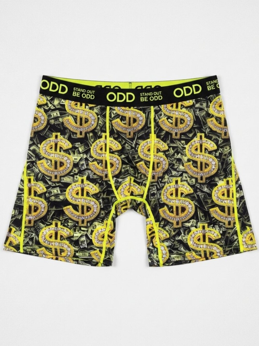 Mens Boxer Briefs ODD Money Dollar Sign Print Yellow Black Y2K graphic NWT Sz XL